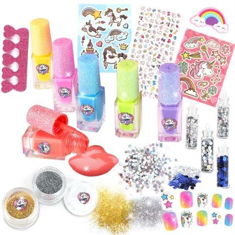 Kids Nail Polish Set for Girls Ages 5-12, All-in-One Kids Nail Art Salon Set -