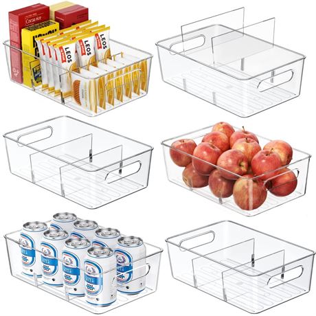 Mpotmiy 6 Pack Pantry Organizers and Storage,Clear Plastic Containers with 2