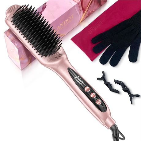 LANDOT Ceramic Hair Straightener Brush: Negative Ion Heated Straightening Brush