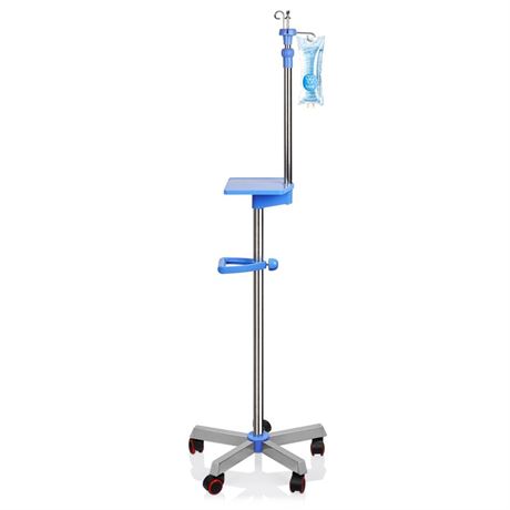 Medical IV Pole with wheels Stainless Steel Adjustable 57" to 79" Height IV