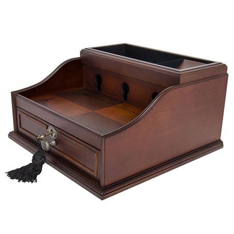 Arolly Wood Finish Valet Charging Station Multi Device Cord Organizer with Pull