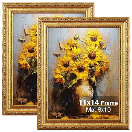 11x14 Gold Picture Frame, Photo Frame for Wall or Tabletop Display, 2 Pack