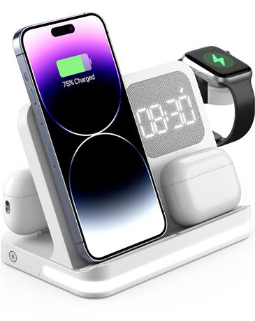 HATALKIN 4 in 1 Wireless Charging Station for Apple Devices with Alarm Clock