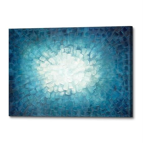 3D Teal Abstract Painting Artwork: Large Blue Wall Art in Gradient Color Hand