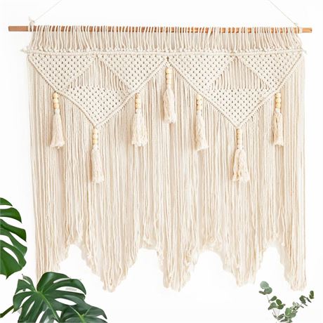 Decorful Large Macrame Wall Hanging - Boho Tapestry Woven Wall Art with Wooden