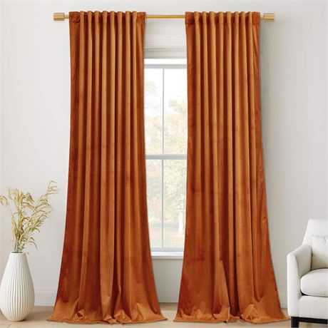 StangH Orange Velvet Curtains 96 inches, Back Tab Heavy Thick Living Room