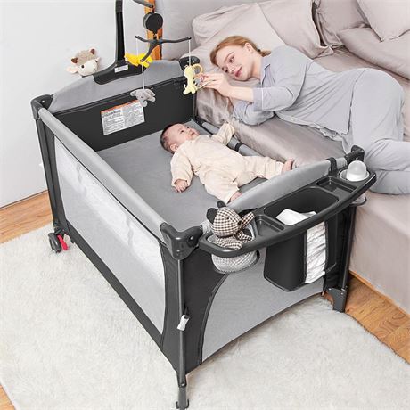 Baby Bassinet 5-in-1 Pack and Play Portable Crib for Baby Bed,Multifunction