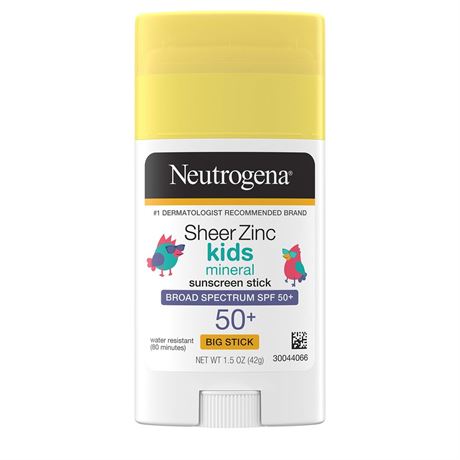 Neutrogena Sheer Zinc Oxide Kids Mineral Sunscreen Stick, SPF 50 Plus UVA/UVB