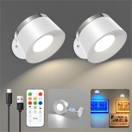 LED Wall Sconces Set of Two, Rechargeable Battery Operated Wall Lights with