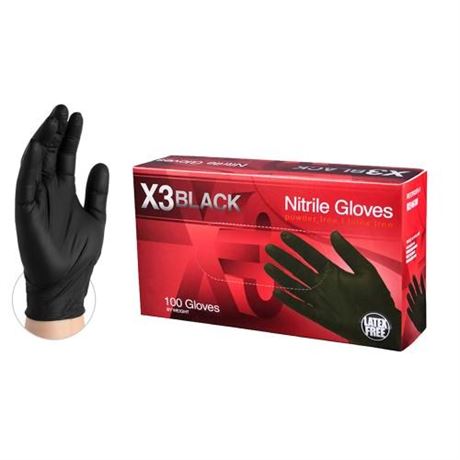 X3 Black Nitrile Disposable Industrial Gloves 3 Mil Large Box of 100