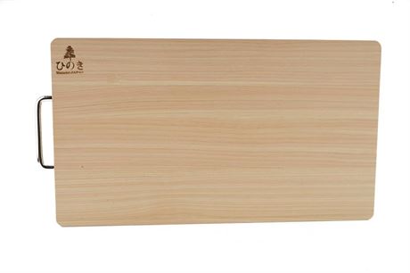 BOUMBI Hinoki Wood Reversible Cutting Board with Metal Handle(15.6x9.1x1.05