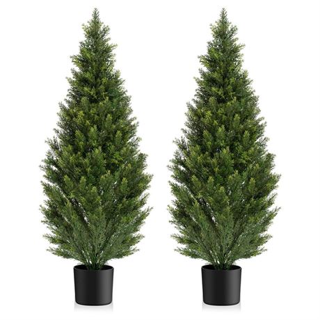 Two 4FT Artificial Topiary Cedar Trees Tall, Outdoors UV Protection Fake