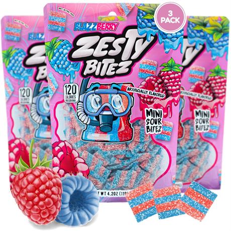 Zesty Bitez Sour Candy Strips Bites – Sour Belts with Intense Blackberry &