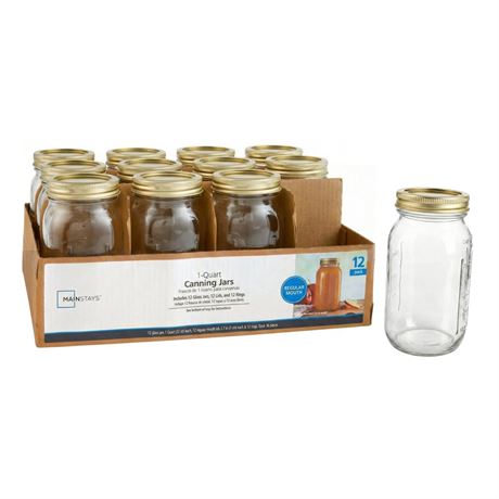 Mainstays 32 oz Mason Jars, Regular Mouth Quart Canning Jars with Lids and