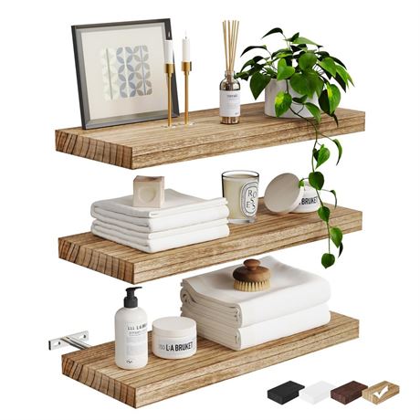 OFFSITE Greenual 3 Packs Floating Shelves for Wall, Nature Wood Wall Shelf, 16"