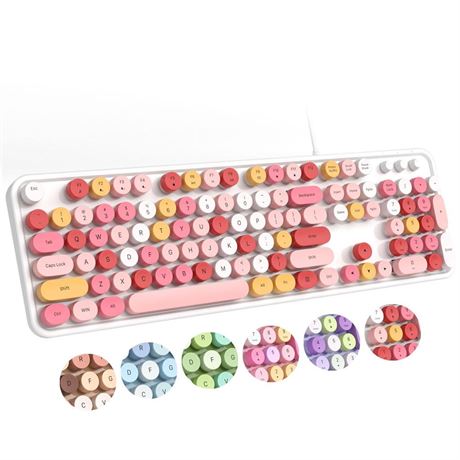 MOFII Wired Keyboard, Cute Colorful Keyboard Full Size, Retro Typewriter