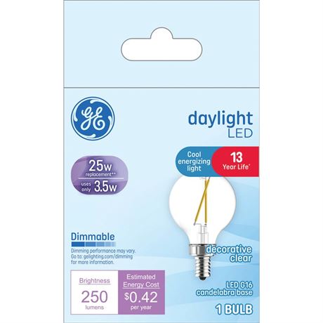 GE Lighting GE LED Light Bulb, 25 Watt, Daylight, G16.5 Globe Bulb, Small Base