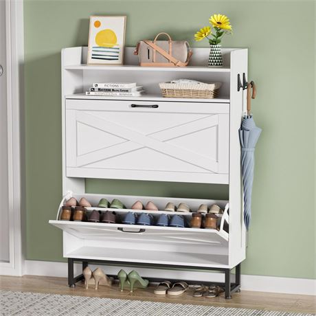 Shoe Storage Cabinet with 2 Flip Drawers Shoe Organizer Cabinet Slim Shoe