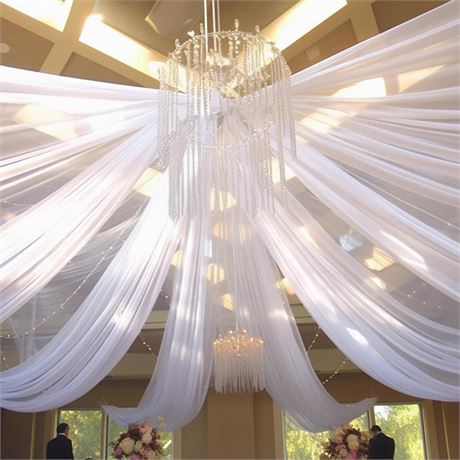 Ceiling Drapes for Weddings,White 6 Panels 5x20 FT Wedding Arch Draping Fabric