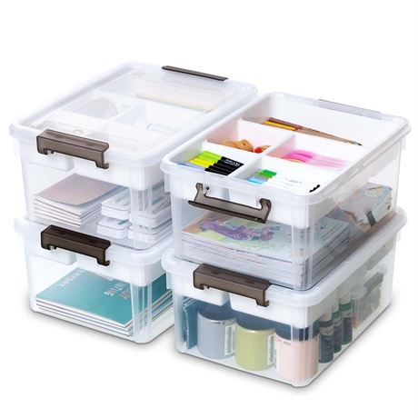 4 Packs 17 Quart Plastic Storage Box with Removable Tray Caddy Clear Art Supply