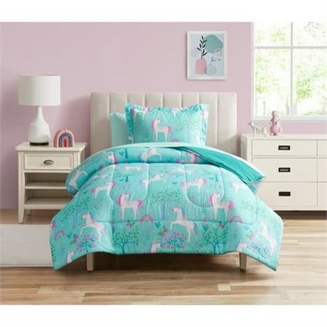 Your Zone 5 Piece Teal Unicorn Grove Polyester Bedding Set for Girls  Twin