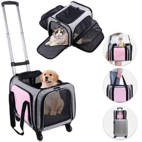 BEBANG Rolling Pet Carrier with Wheels, Foldable Airline Approved Dog Carriers