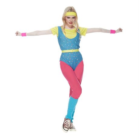 Womens 80s Workout Costume Adult Colorful 80s Accessories Set Halloween 80s