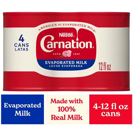 Nestlé Carnation Evaporated Milk Canned, Vitamin D Added, 4PK 12 fl oz