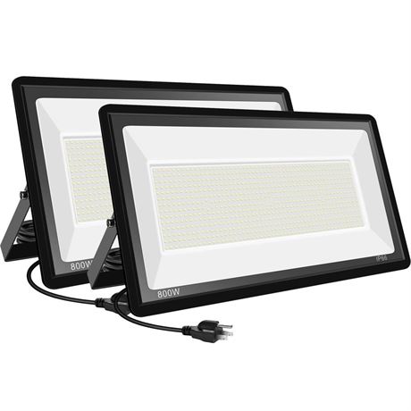 2 Pack 800W LED Flood Light Outdoor,Super Bright FloodLight with Plug,80000LM