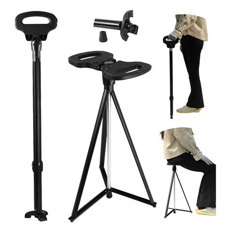 Portable Cane Chair Foldable with Carry Bag, Lightweight Walking Stick with