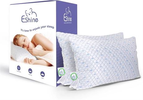 ESHINE Memory Foam Pillows Queen Size Set of 2 - Cooling Pillows, Gel Infused