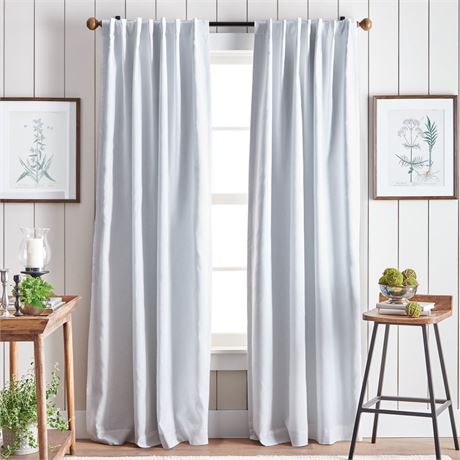 Martha Stewart Lido Curtain Panel Pair, White, Back Tab, Blackout, Indoor,