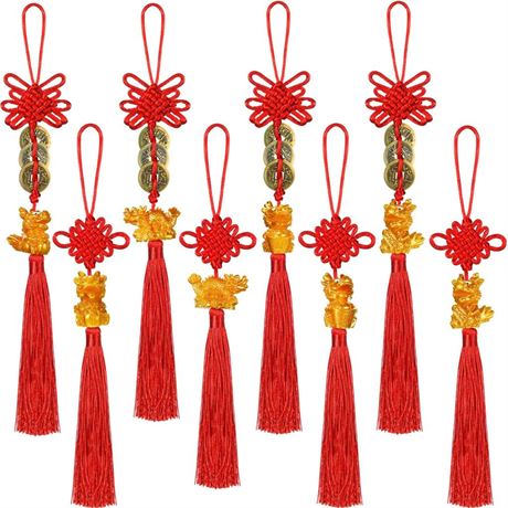 XunYee 24 Pcs 2024 Chinese Year of Dragon Lucky Charms Red Feng Shui Decoration