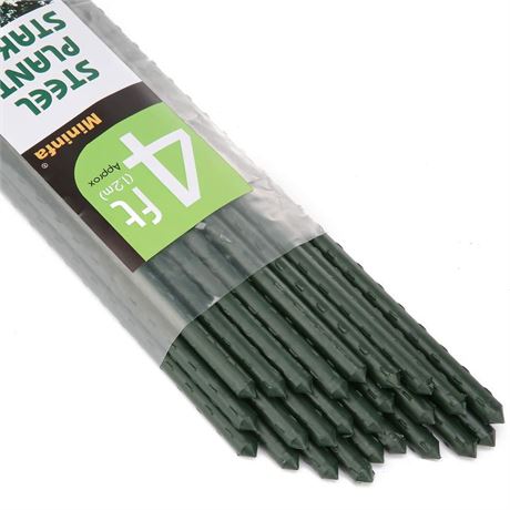 Mininfa Steel Plant Stakes 4 Feet, Plastic Coated Metal Garden Stakes Supports