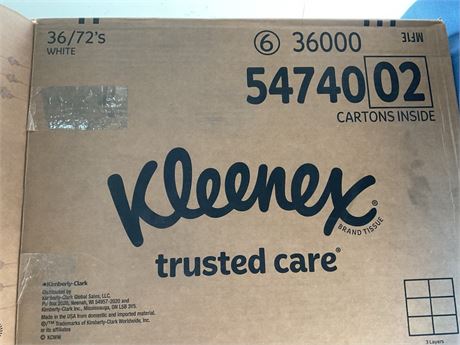 Kleenex Professional Facial Tissue, Bulk (36000), 2-Ply, White, Flat Boxed