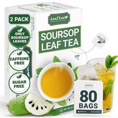 LeafLea 80 Soursop Leaf Tea Bags  100% Pure Graviola (Hoja Guanabana) Leaves