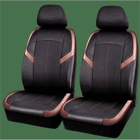 Auto Drive 2Piece Carbon Fiber Car Seat Covers Leather Copper, Universal Fit,