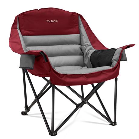 Oversized Camping Chair, Portable Folding Camping Chairs with Side Pocket, Cup