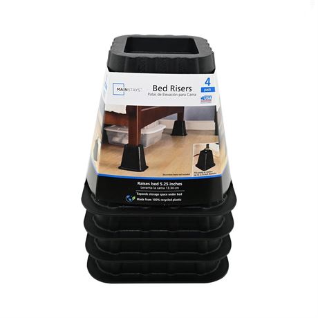 Mainstays Black Plastic Bed Risers to Raise Your Bed for Storage, 4 Pack, 6.50