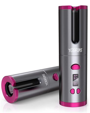 Cordless Hair Curler, YCIGFUNS USB Rechargeable Auto Curling Iron with LCD