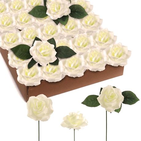 Floral Home Cream White Rose Picks - Pack of 50 3" Real Touch Silk Flower Heads