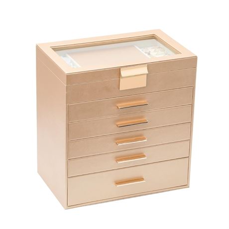 BOOVO Jewelry Boxes for Women, White and Black 6 Layer Large Jewelry Box for