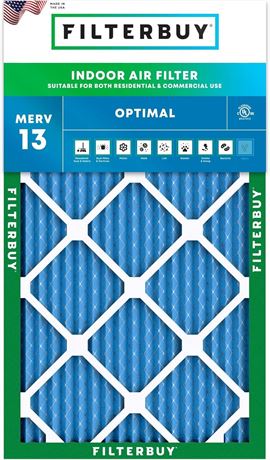 Filterbuy 12x24x1 Air Filter MERV 13 Smoke Defense, Pleated HVAC AC Furnace