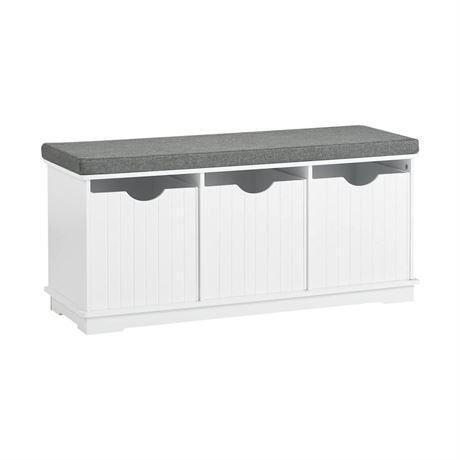 Haotian FSR30-W,White Storage Bench with Drawers & Padded Seat Cushion, Hallway