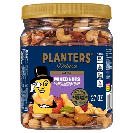 PLANTERS Deluxe Salted Mixed Nuts, Party Snacks, Plant-Based Protein (27oz