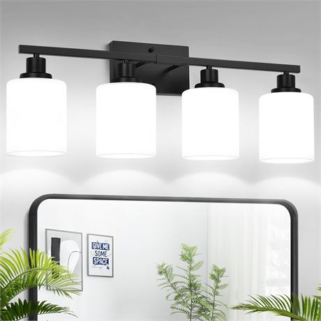 MOKATNG 4-Light Bathroom Light Fixtures, Vanity Light with Milky White Shades,