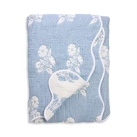Aqua Floral Scalloped Reversible Quilt Set, Full/Queen - Exclusive