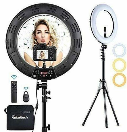 Inkeltech Ring Light  18 Inch 3000K6000K Dimmable BiColor Light Ring, 60W LED