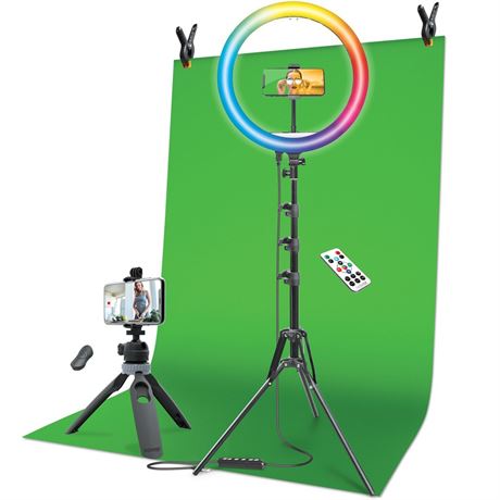 Bower Content Creator Kit with16-inch RGB Ring Light, 62-inch Adjustable