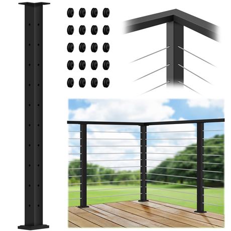 Cable Railing Corner Post 36" (Post 35"x2"x2"), Fixed Top Mount 90° Drilled